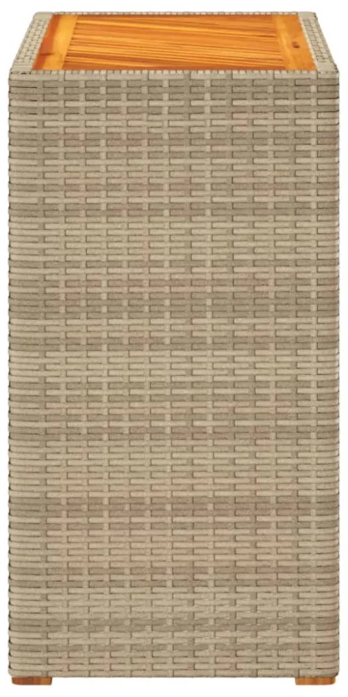 bézs polyrattan kerti kisasztal fa asztallappal 60x40x75 cm