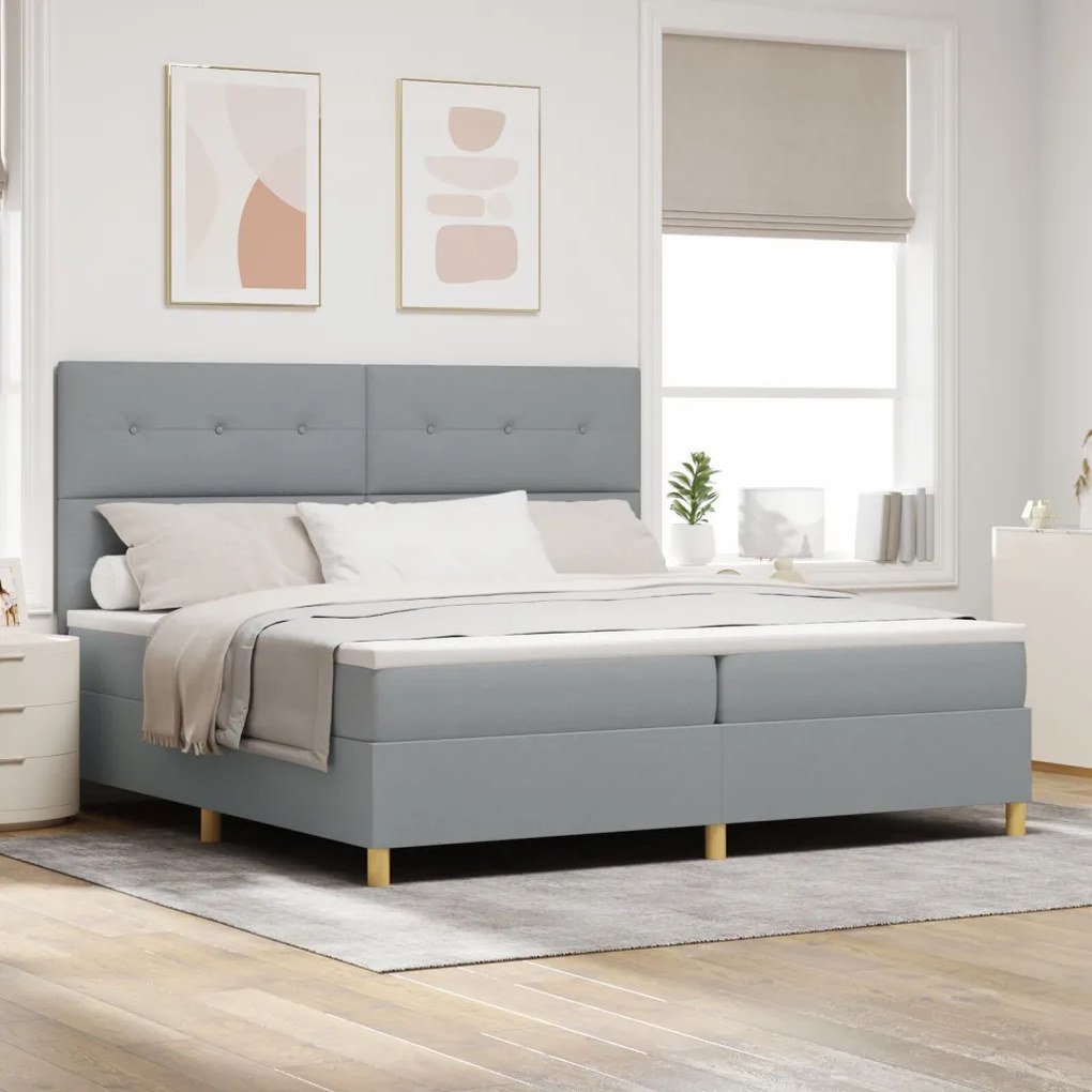 Boxspring Ágy Matrac Világosszürke 200x200 cm Szövet