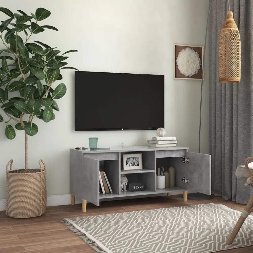 betonszürke TV-szekrény tömör falábakkal 103,5 x 35 x 50 cm