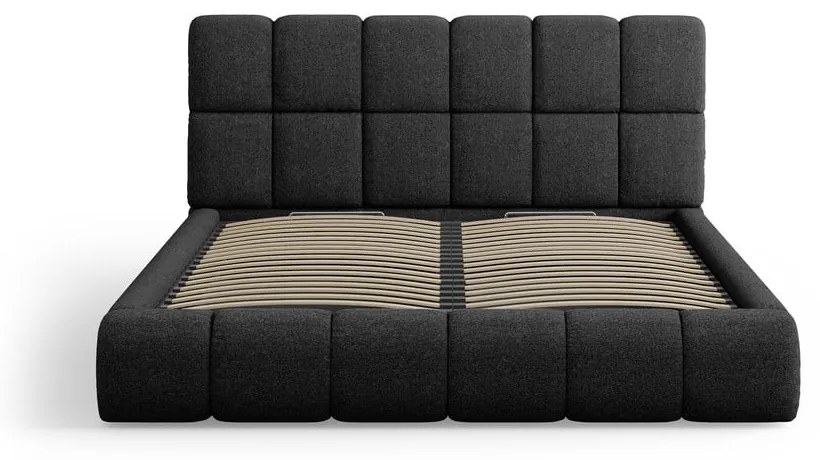 Fekete kárpitozott franciaágy tárolóhellyel, ágyráccsal 180x200 cm Bellis – Micadoni Home