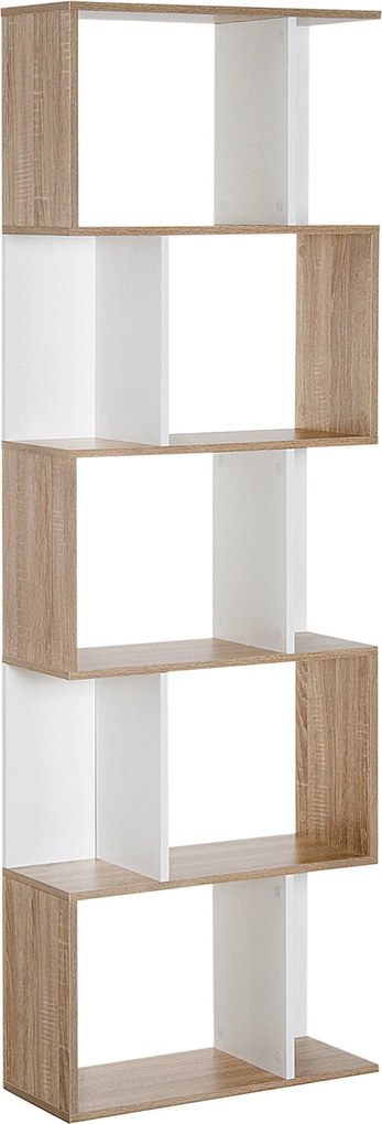 HOMCOM 5-Szintes Könyvespolc Fa Könyvespolc S-alakú Modern Dizájn Nappaliba Irodába 60x24x184,5 cm Fehér és Fa | Aosom
