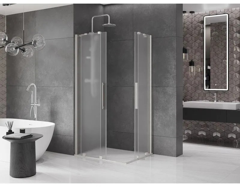 Mexen Velar Duo, zuhanykabin tolóajtóval 90 x 80 cm, 8 mm-es mattüveg, csiszolt acél, 871-090-080-32-97