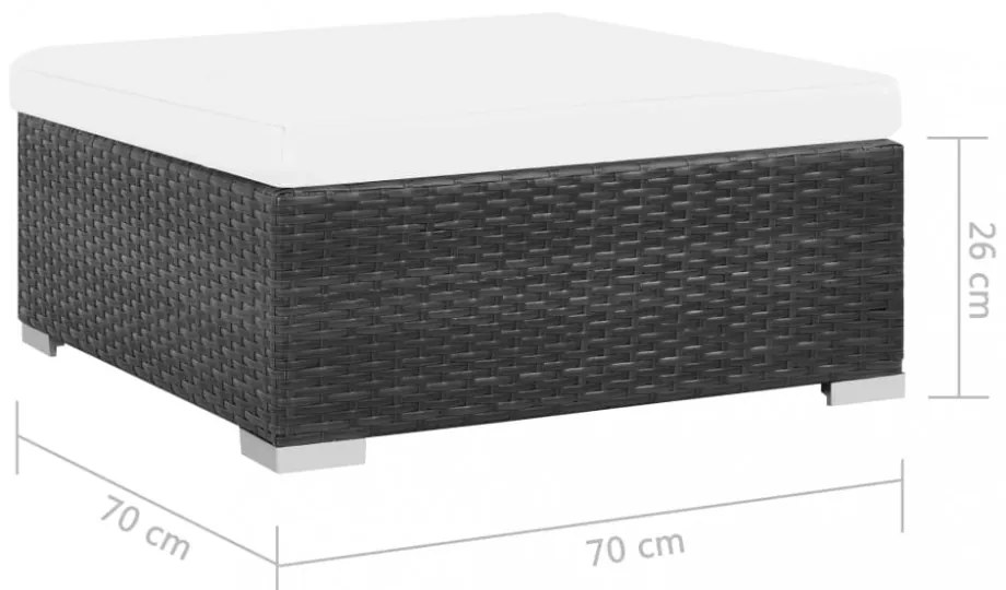 7-részes fekete polyrattan kerti bútorszett párnákkal
