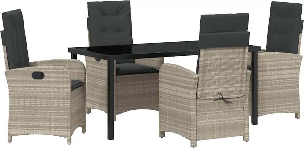 vidaXL Kert étkező szett párnával 5 pcs Világosszürke polirattan