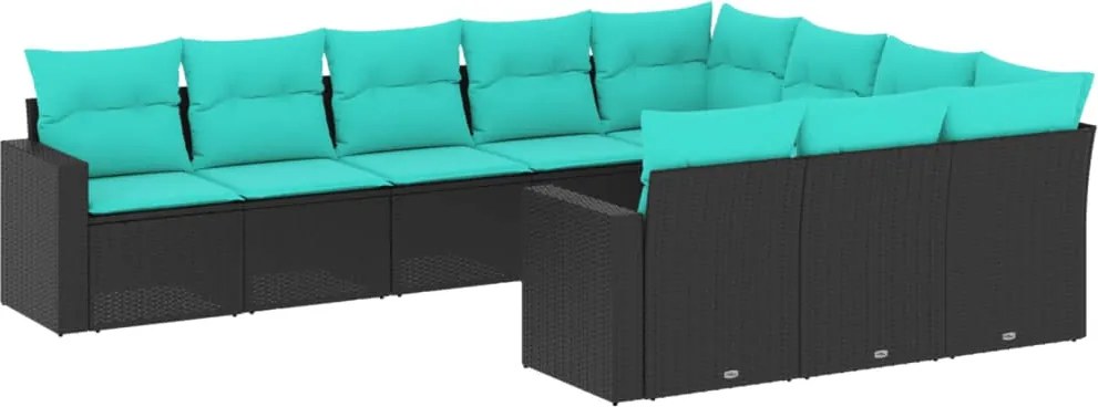 vidaXL 10 részes fekete polyrattan kerti ülőgarnitúra párnával