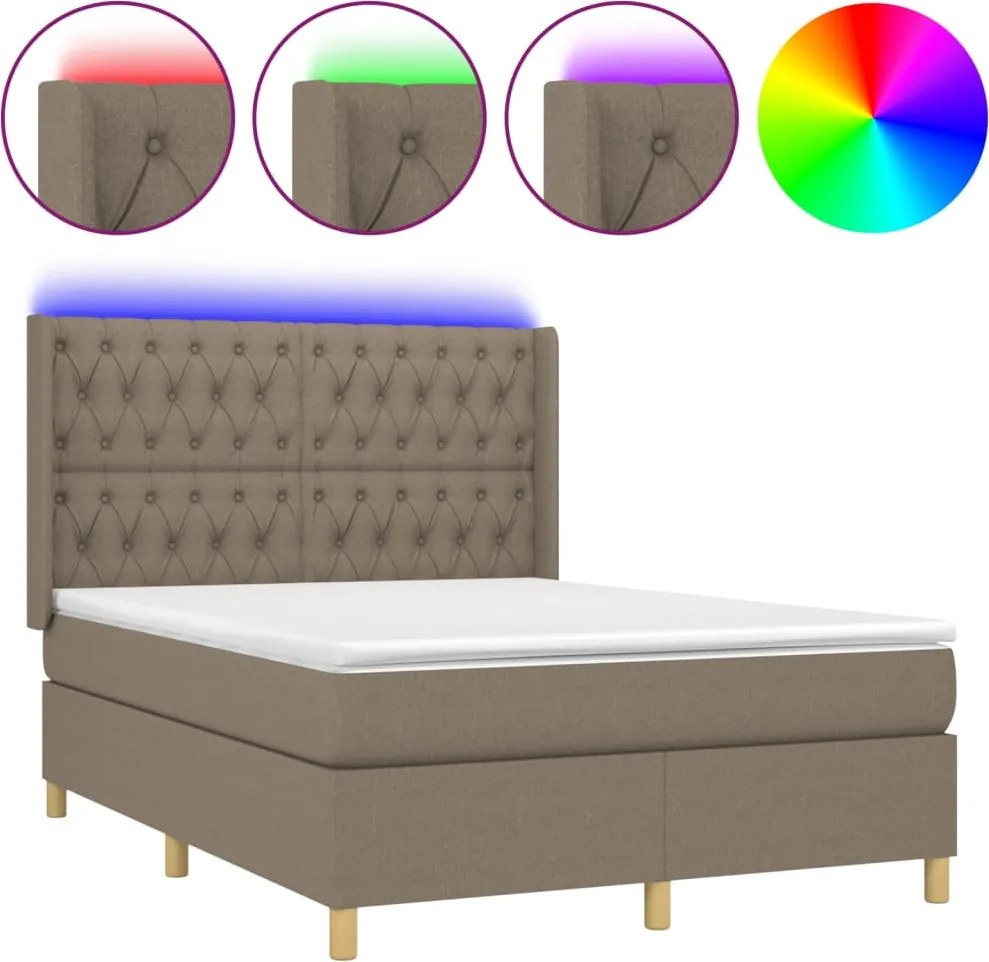 vidaXL tópszínű szövet rugós és LED-es ágy matraccal 140x190cm