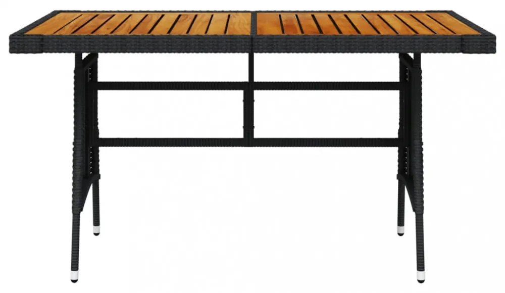 fekete polyrattan és tömör akácfa kerti asztal 130 x 70 x 72 cm