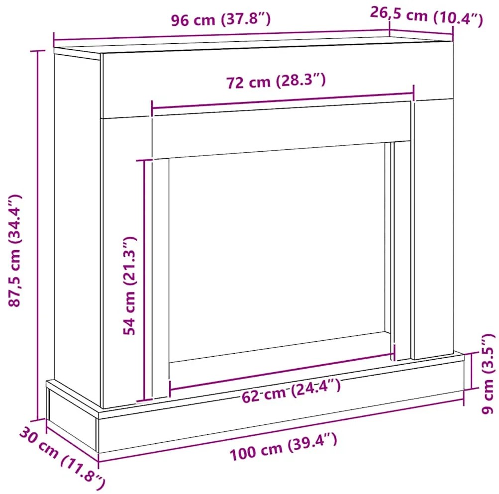 fekete tölgy színű szerelt fa kandallóburkolat 100x30x87,5 cm