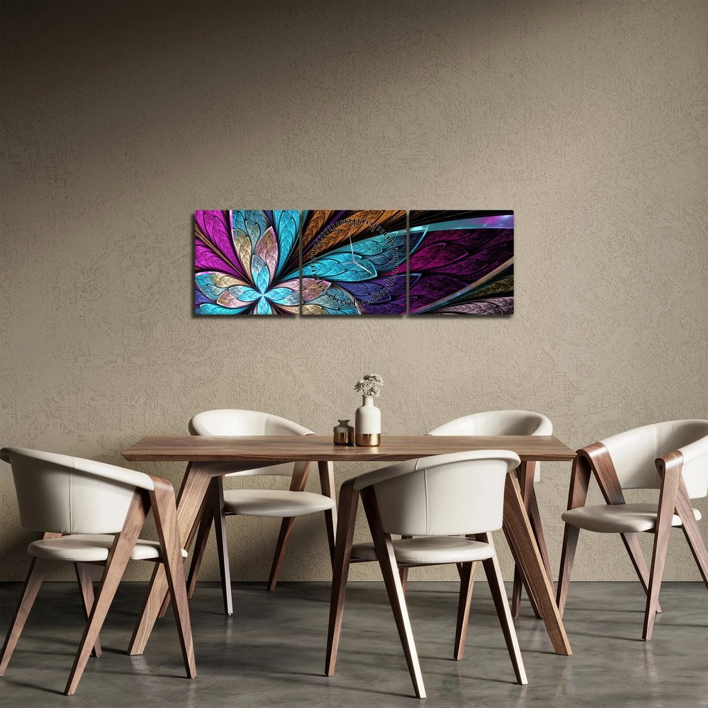 Kép - absztrakció, virág (órával) (90x30 cm)