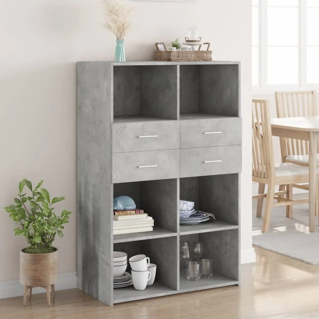 betonszürke szerelt fa magasszekrény 80 x 42,5 x 124 cm