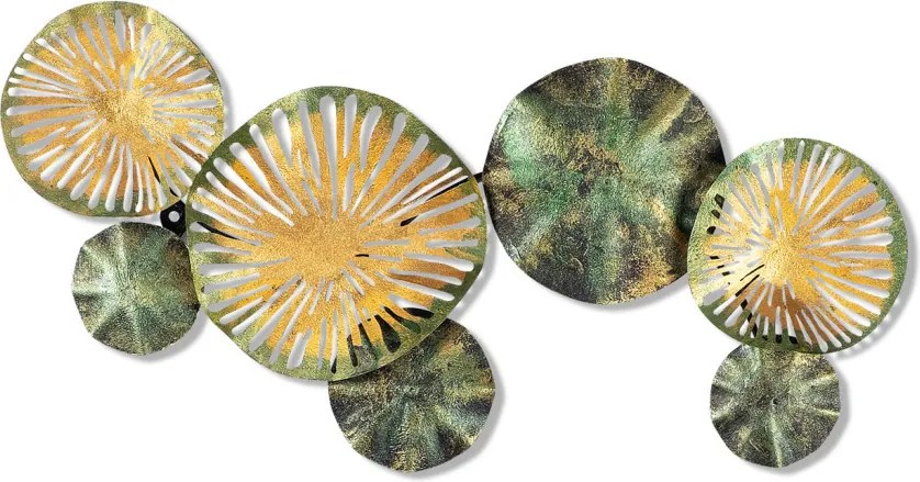 Fém fali dekoráció, circles, zöld-sárga 74x38 cm
