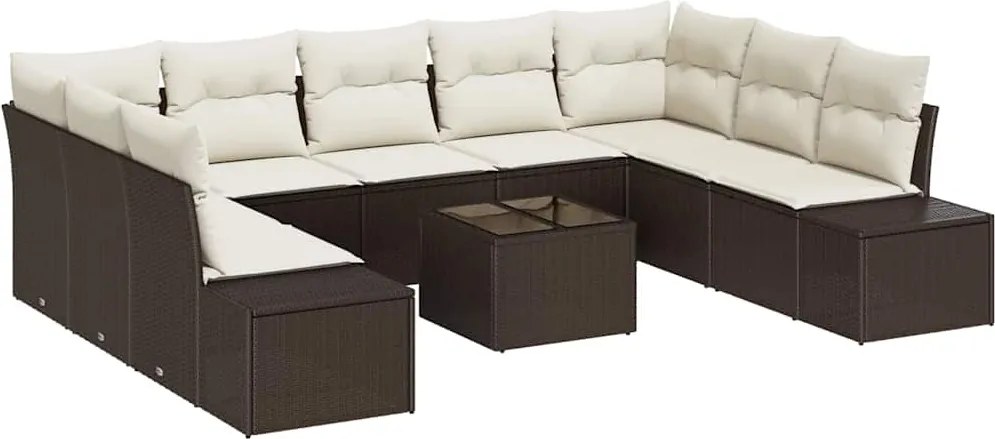 vidaXL Kerti Kanapé Szett párnával 9 pcs Barna és Krém Polyrattan
