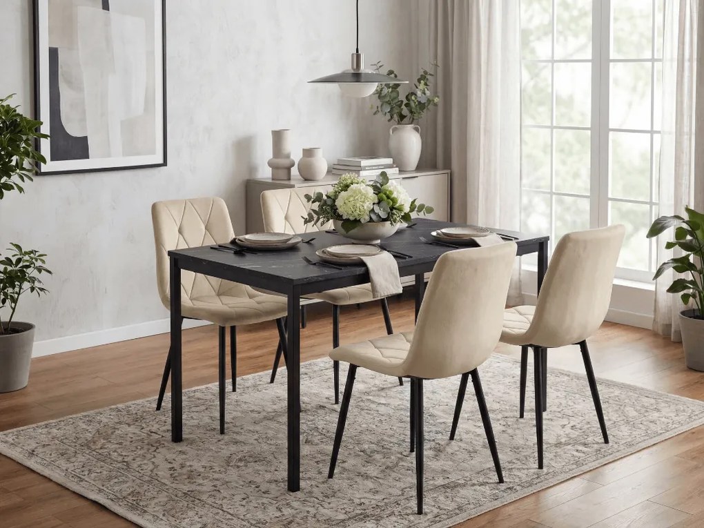 Világos bézs bársony étkezőszék LIBRA fekete lábakkal