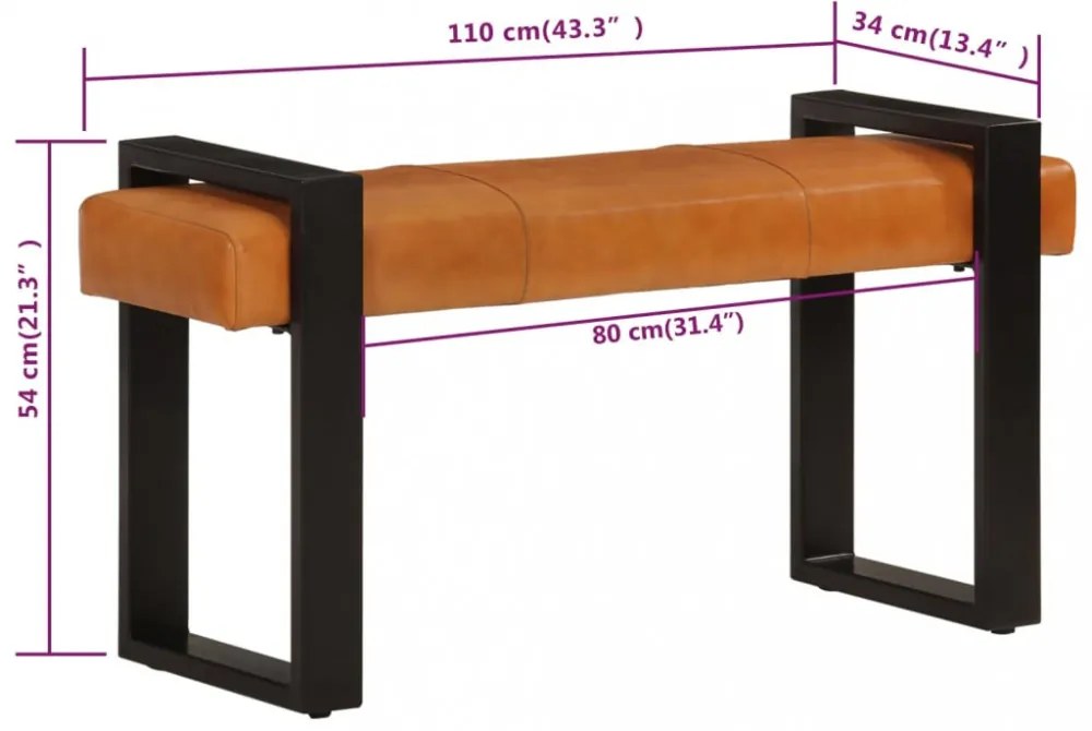 fekete-barna valódi kecskebőr pad 110 cm