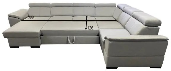 Kihúzható ülőgarnitúra univerzális U-formájú sarokkal és tárolóhellyel GRANADA világosszürke