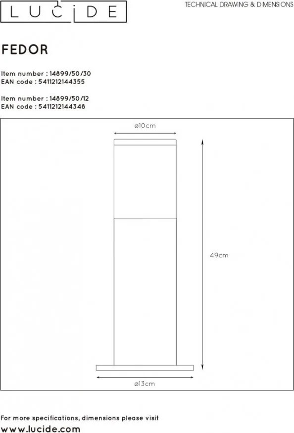 LUCIDE 14899-50-30 FEDOR Modern Kültéri Állólámpa E27 IP44