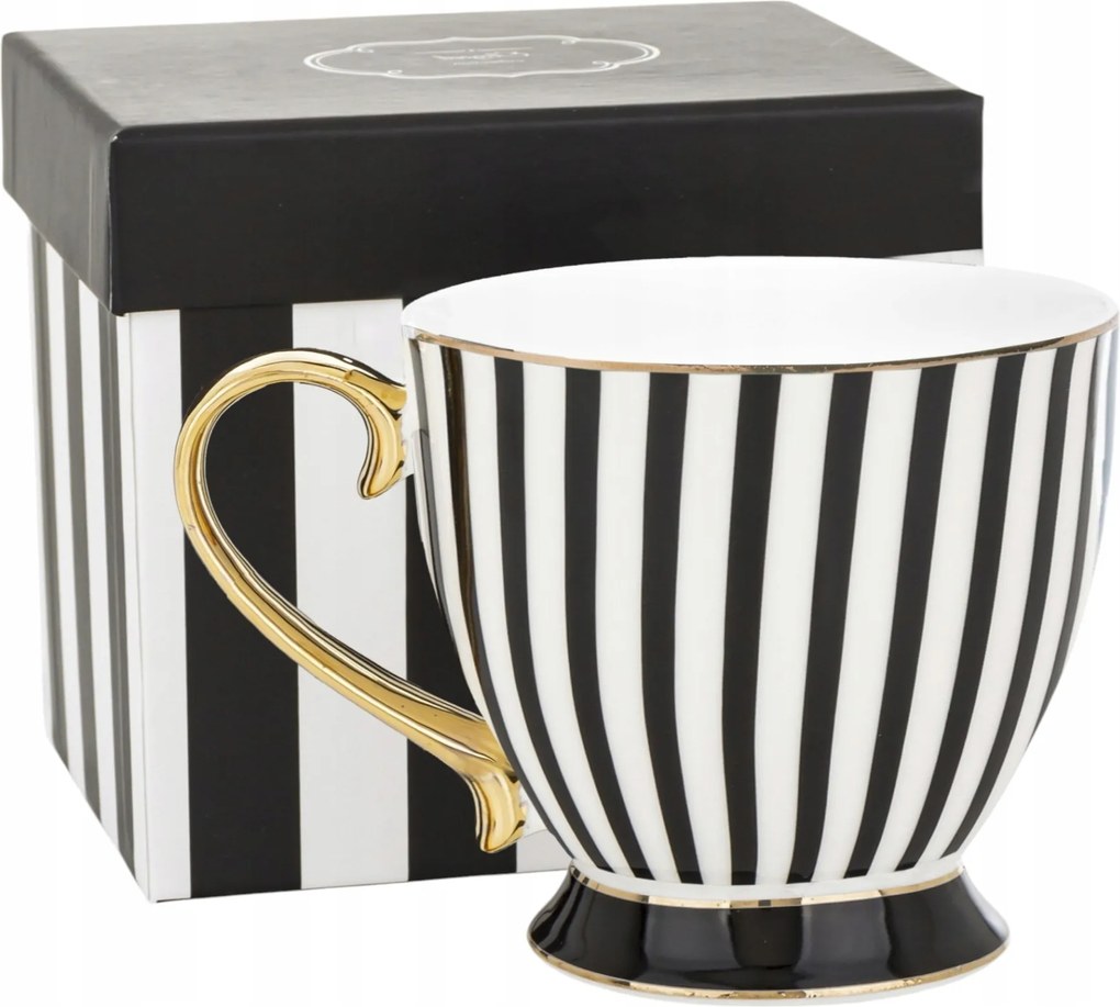 Porcelán Bögre 380 ML Fekete Fehér Arany Kávé Tea Ajándék