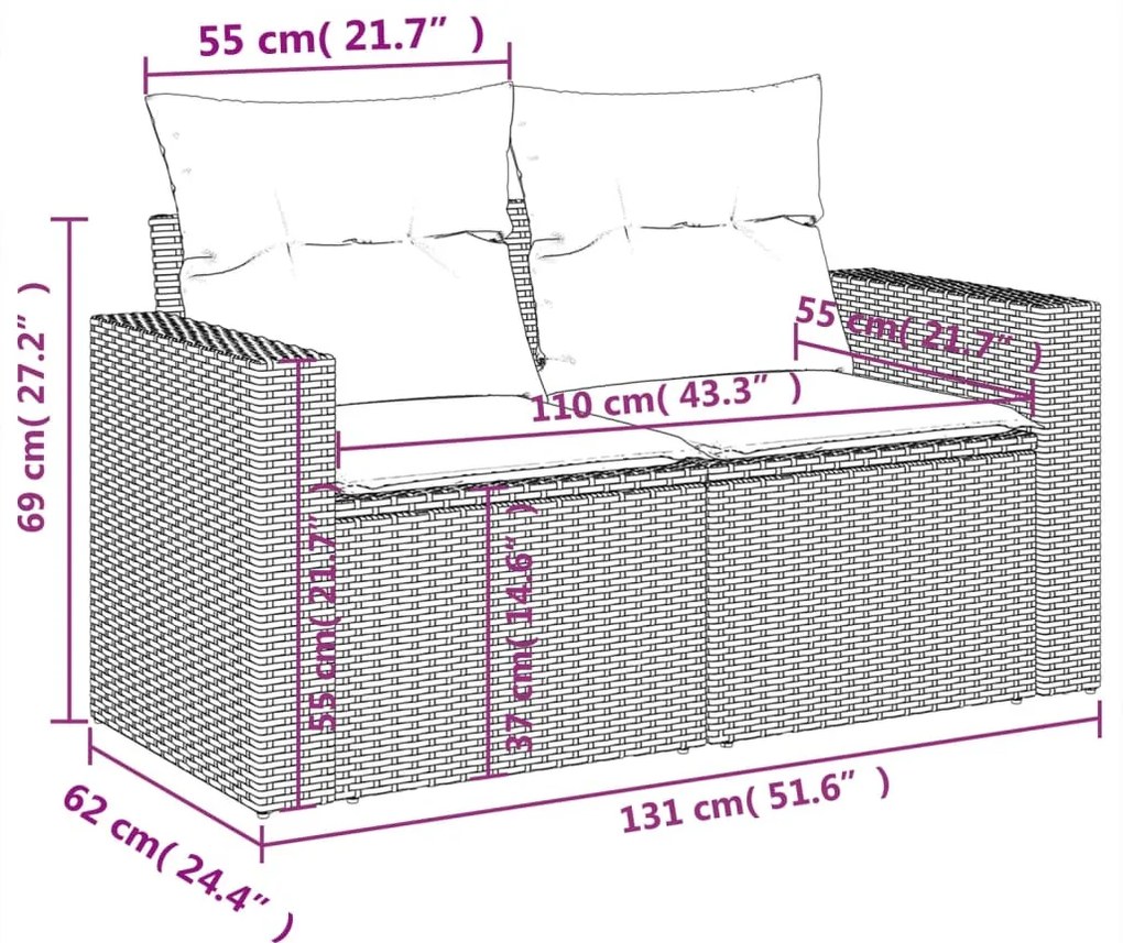 9-részes barna polyrattan kerti ülőgarnitúra párnákkal
