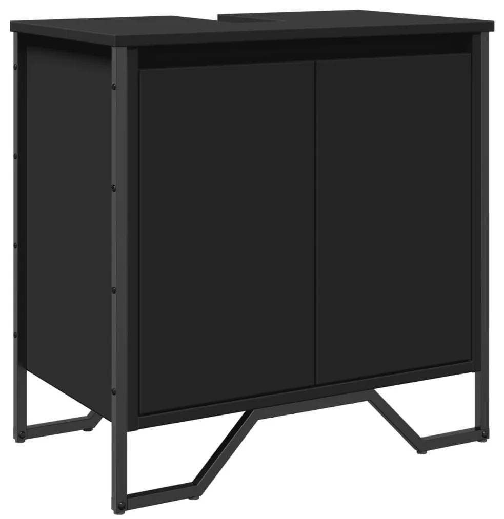 Fekete szerelt fa fürdőszobai mosdószekrény 60 x 35 x 60 cm