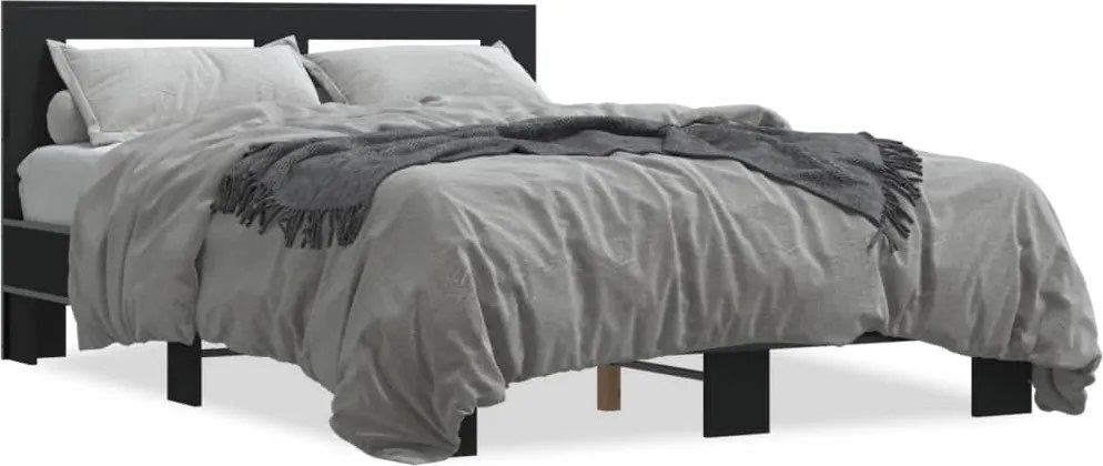 vidaXL fekete szerelt fa és fém ágykeret 135 x 190 cm