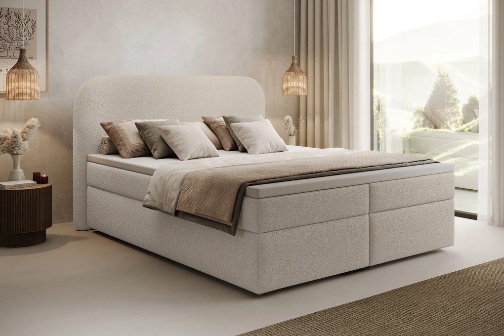 Eleris kontinentális ágy 160x200 tárolóval - bézs bouclé Quelle 03