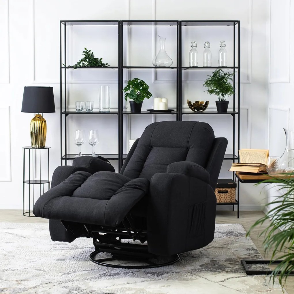 Elektromosan Vezérelhető Masszázsfunkciós Relaxfotel Fekete Szövet Kárpittal. BOX 2