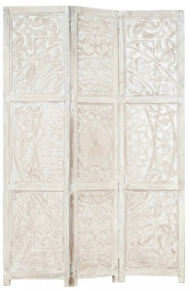 3-paneles fehér mangófa kézzel faragott térelválasztó 120x165cm