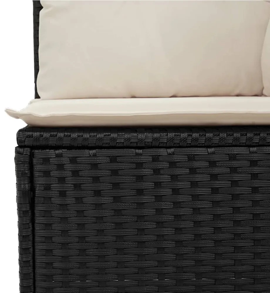 vidaXL 2 személyes fekete polyrattan kerti kanapé párnával