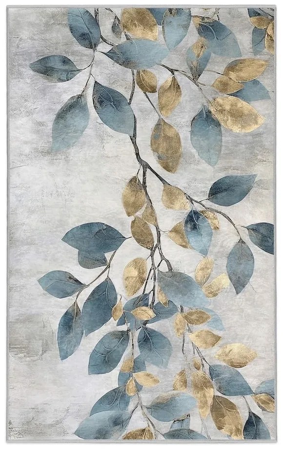 Világoskék-aranyszínű mosható szőnyeg 80x150 cm Golden Leaves – Mila Home