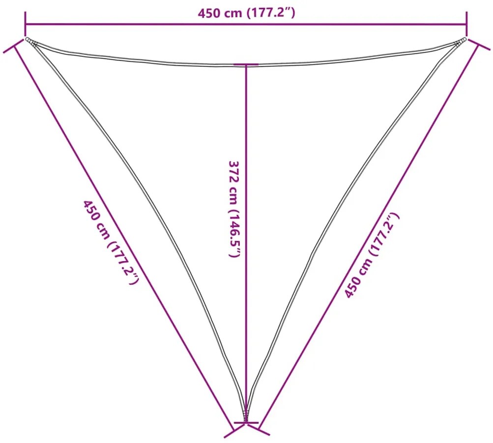 tószínű háromszögű oxford-szövet napvitorla 4,5x4,5x4,5 m