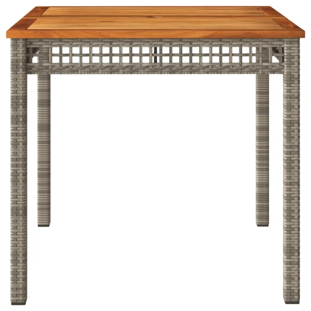 szürke polyrattan és akácfa kerti asztal 80 x 80 x 74 cm