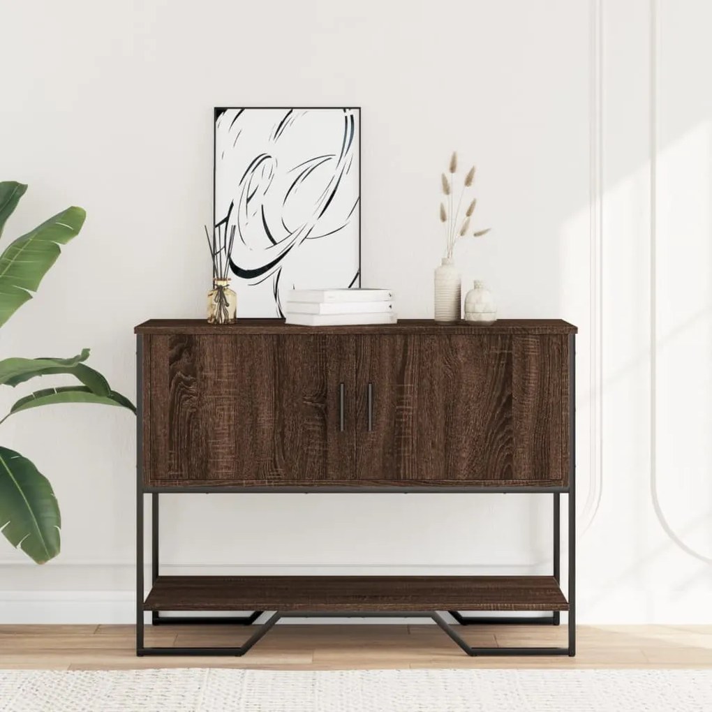 barna tölgyszínű szerelt fa dohányzóasztal 100x35x74,5 cm