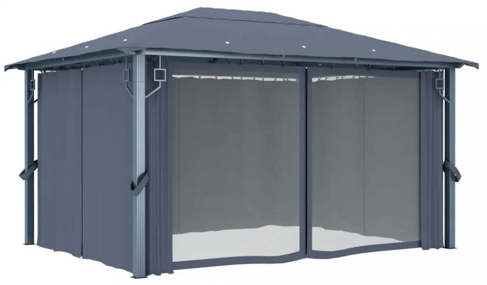 antracitszürke alumíniumpavilon függönnyel 400 x 300 cm