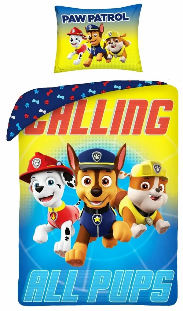 Gyermek pamut ágynemű Paw PatrolCalling All Pups, 140 x 200 cm, 70 x 90 cm