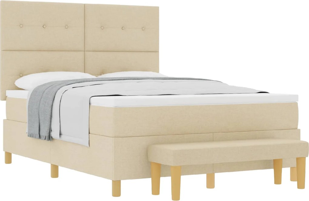 vidaXL Boxrugós ágy matracmal fejtámlával Krém 140 x 200 cm szövet
