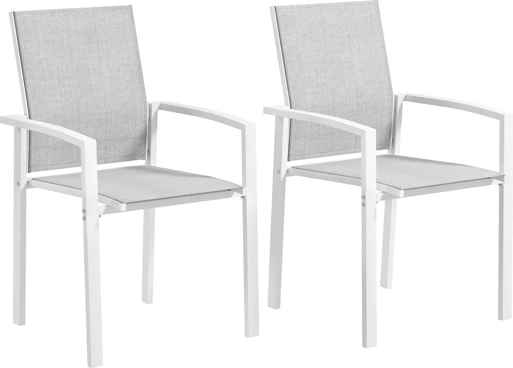 Outsunny 2 db kültéri kertiszék készlet teraszra, stackelhető étkezőszék légáteresztő szövettel, acél kerettel, kartámlával és háttámlával, 56x58x89 c