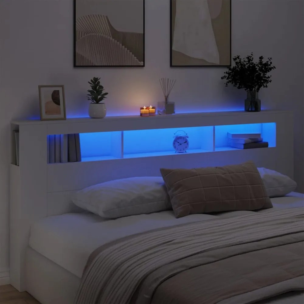 fehér szerelt fa LED-es fejtámla 220x18,5x103,5 cm