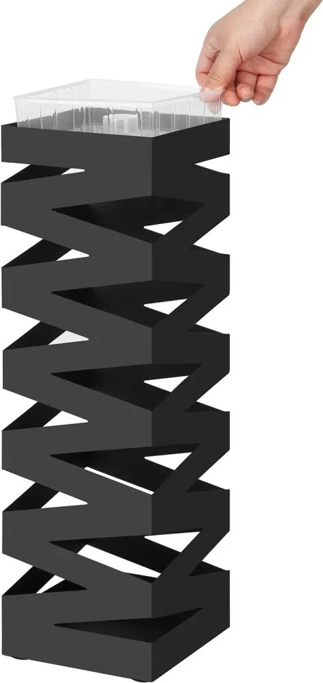 Esernyőtartó négyzet alakú, akasztókkal, fekete 15x15x49cm