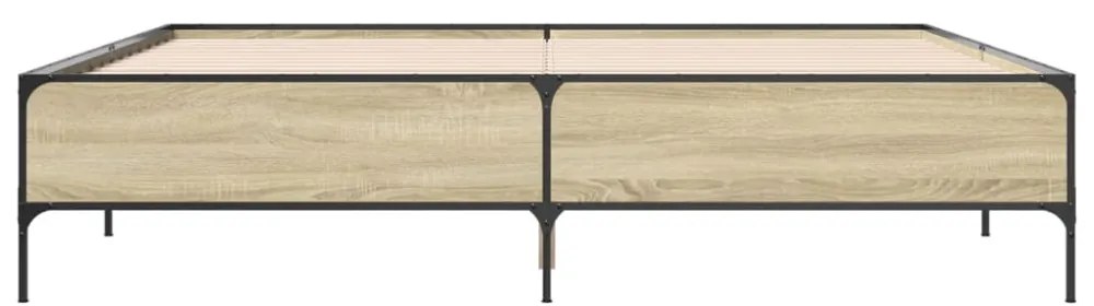 sonoma tölgyszínű szerelt fa és fém ágykeret 180 x 200 cm