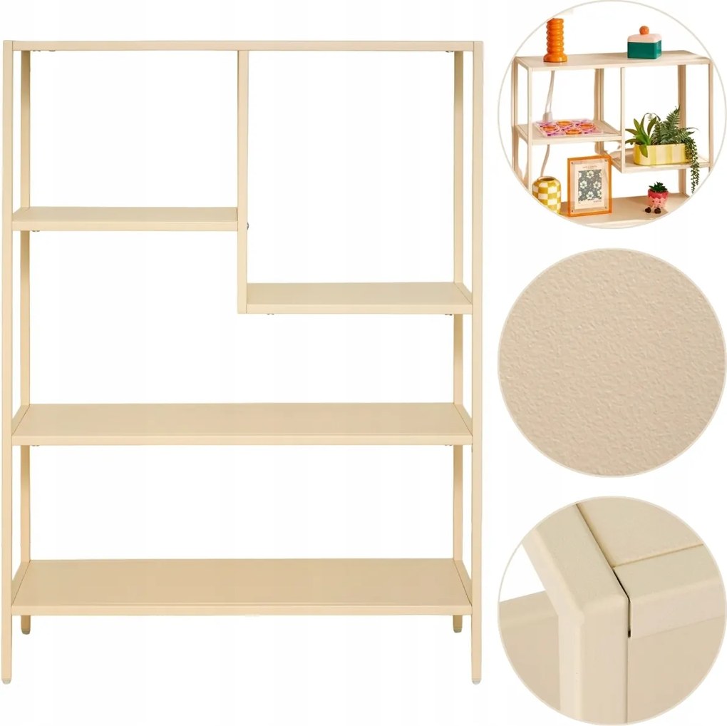 Könyvespolc 5 szintes Bézs fém könyvespolc dekoráció nappali folyosó