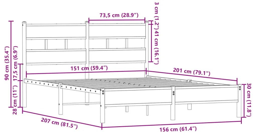 sonoma tölgy színű fejtámlás ágykeret matrac nélkül 150x200 cm