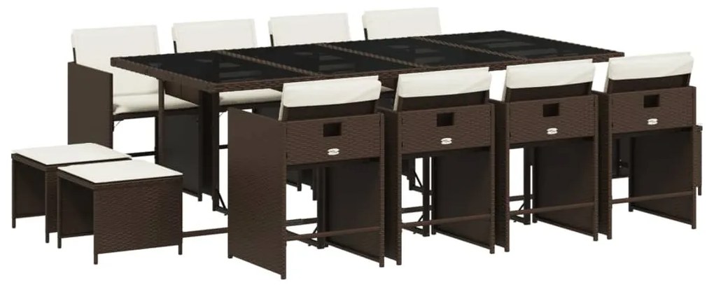 13 részes barna polyrattan kerti ülőgarnitúra párnákkal