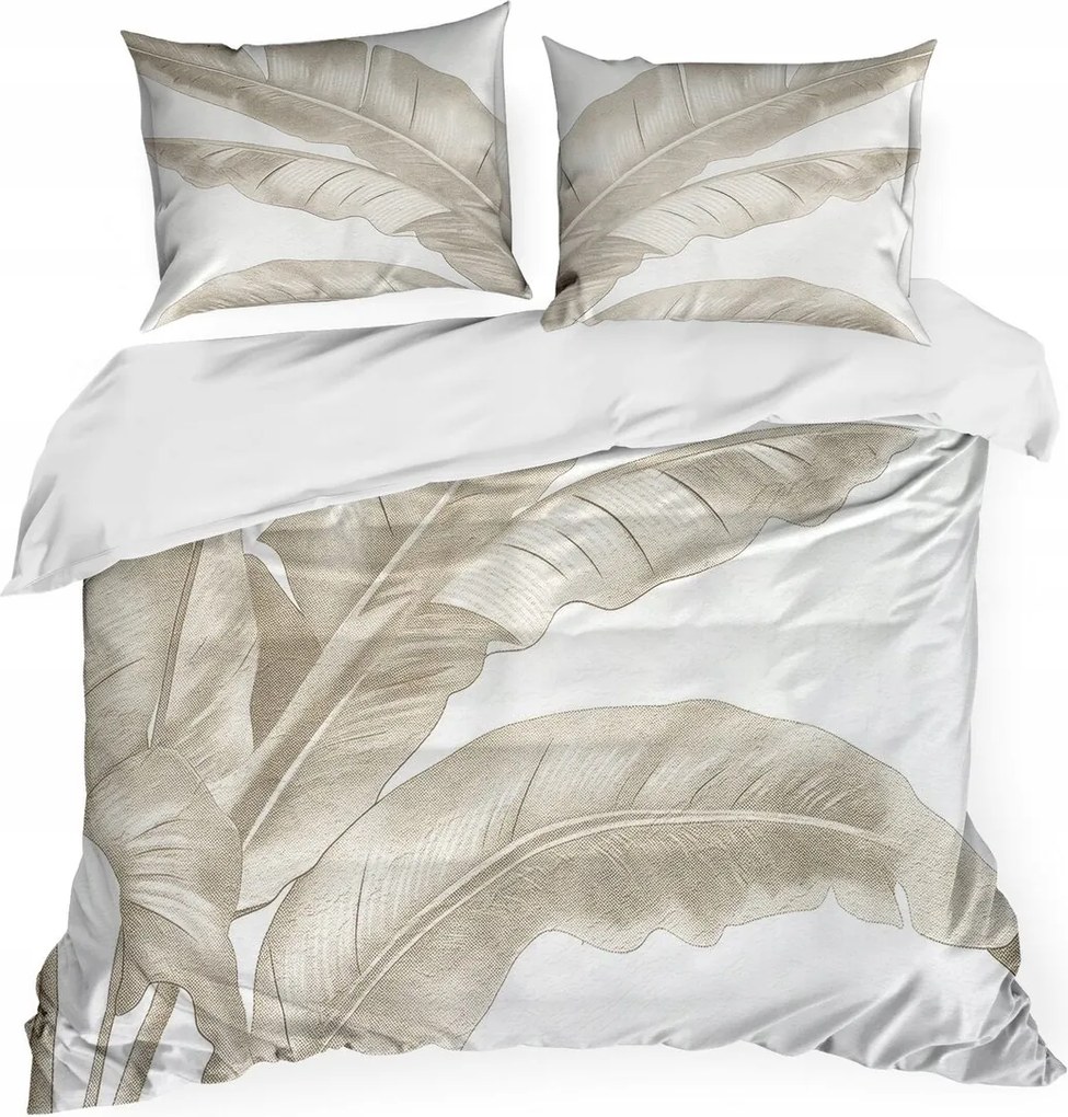 Szatén ágyneműhuzat 160x200 Levelek sötét bézs/világos krém