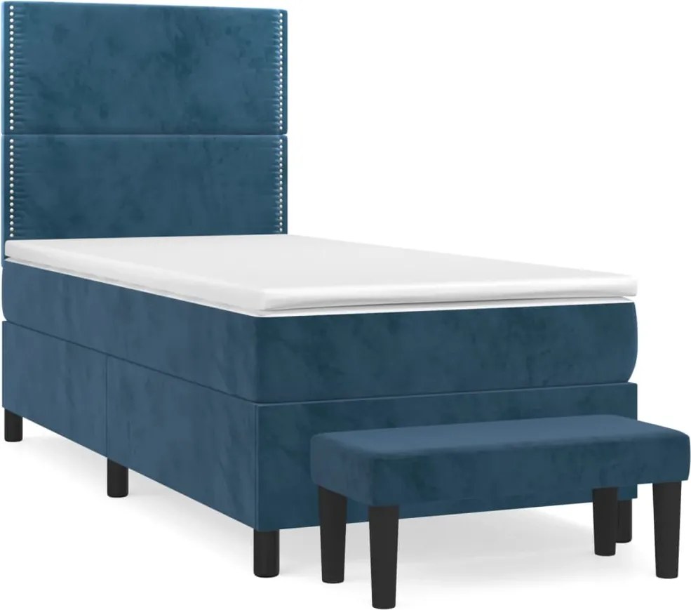 vidaXL sötétkék bársony rugós ágy matraccal 80 x 200 cm