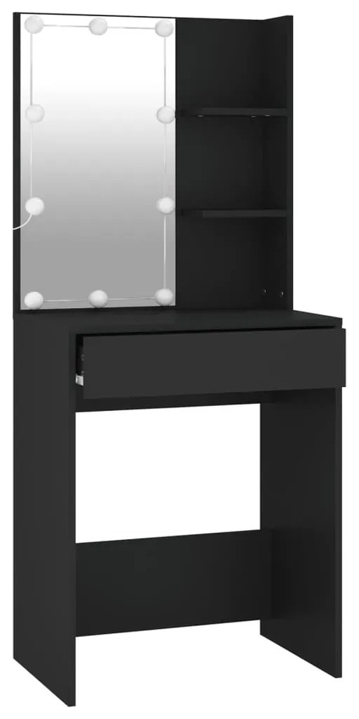 Fekete LED-es fésülködőasztal 60 x 40 x 140 cm