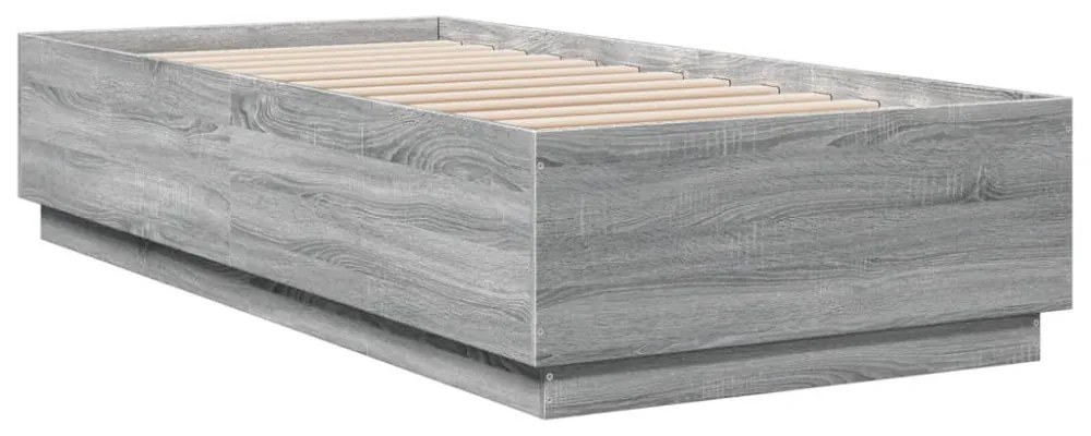 sonoma tölgyszínű szerelt fa ágykeret LED-del 100 x 200 cm