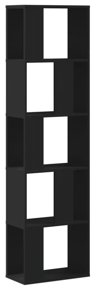 5 szintes fekete szerelt fa könyvespolc 45 x 23,5 x 162,5 cm