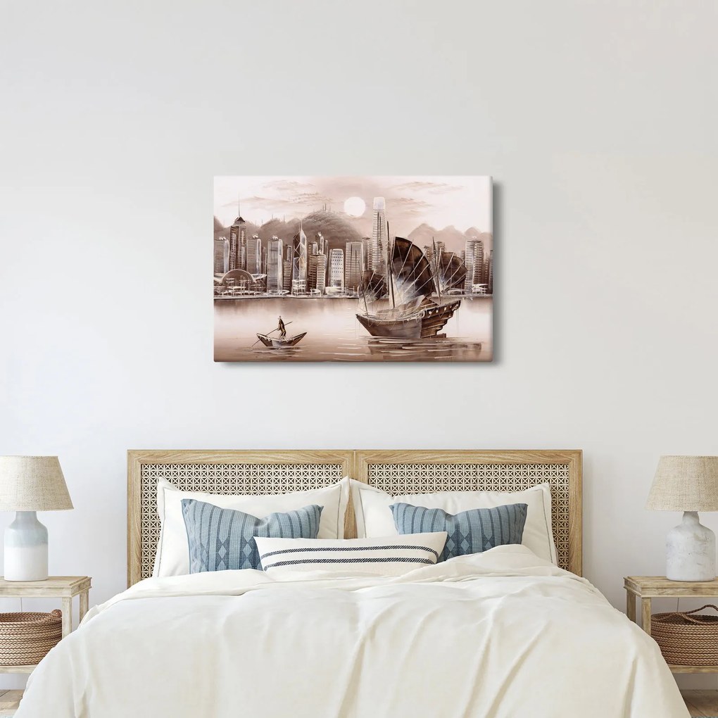 Kép - Victoria Harbour, Hong Kong, szépia hatás (90x60 cm)