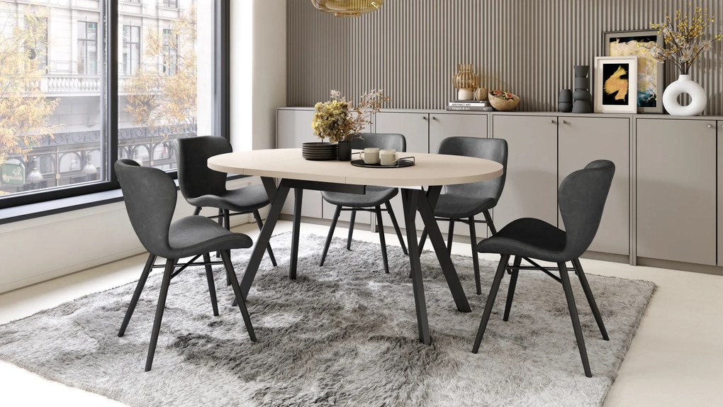 Mazzoni ALMO Bézs/fekete lábak - BŐVÍTHETŐ KEREK ASZTAL Y ALAKÚ LÁBAKKAL LOFT/IPARI STÍLUSÚ NAPPALIBA/ÉTKEZŐBE