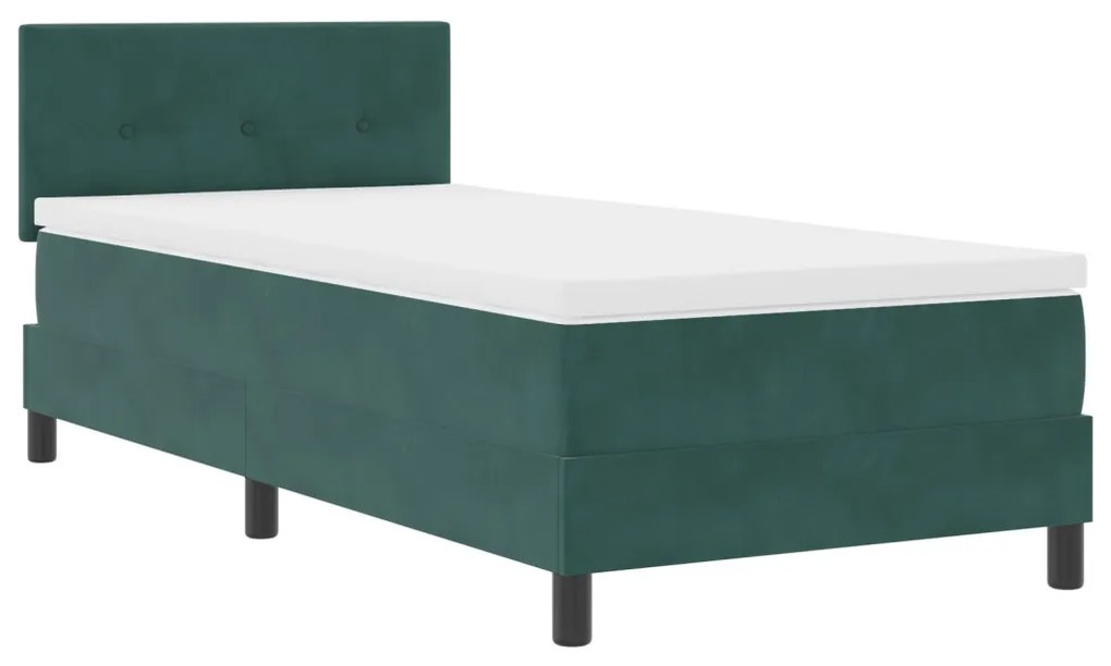Boxspring Ágy Matrac Sötét Zöld Egyszemélyes Bársonyos